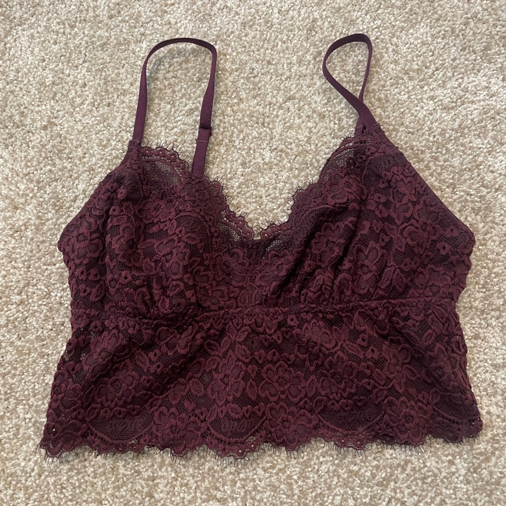 Aerie Maroon Lace Bralette, Small